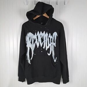 Revenge Snowfall Pullover Hoodie Mens M Black Fleece Top Painted Skull Logo USA